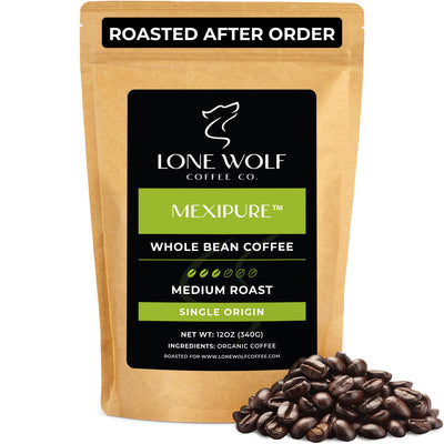Lone Wolf Coffee Co. Mexipure 1-pack whole bean coffee, medium roast, organic single origin, roasted after order.