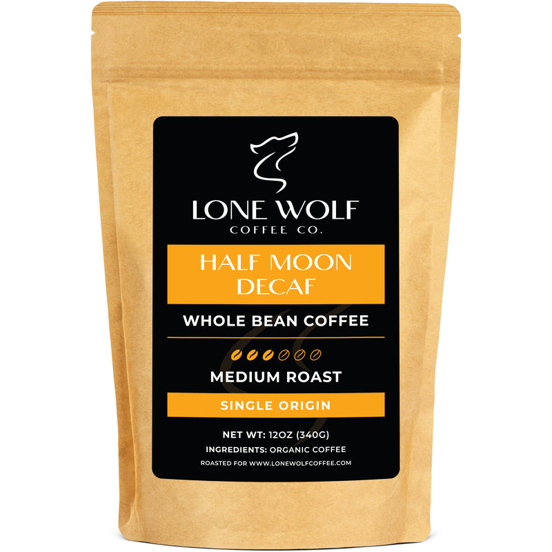 Half Moon Decaf | Artisinal Specialty-Grade Coffee | Low Acid | Swiss Water® Process | Decaf | Organic | Freshly Roasted | Medium Roast | Single Origin | Pure & Clean | Aromatic & Strong Flavor | 12OZ Compstable Bag