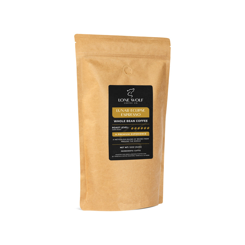 Lunar Eclipse Espresso - Artisanal Specialty-Grade Coffee - Dark Roast Espresso Blend - Freshly Roasted - Low Acid - Pure & Clean - Rich , Aromatic & Strong Flavor - 12OZ Compostable Bag